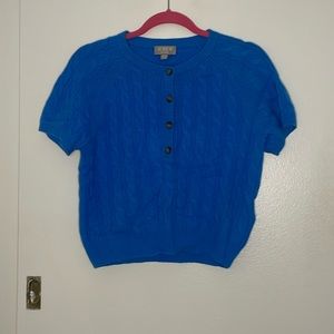 J.Crew Blue cable knit short-sleeved sweater